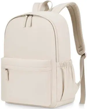 CLOKARS Backpack for Teen Girls Large Middle-School Primary Elementary Students Bookbag 18.5 inch Laptop Bag for Women Lightweight Casual Daypack (Beige)