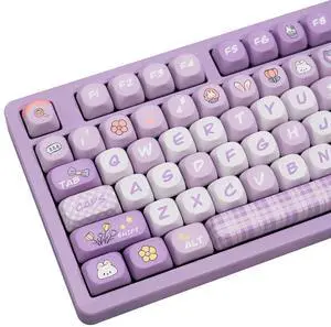 COOMICKEY PBT Keycaps 145 Keys Round FOA Profile Cute Keycap Dye-Sub Purple Keycaps Set Custom Anime Keycap for Mechanical Keyboards Cherry MX SwitchesBunny
