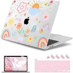 May Chen for MacBook Pro 16 inch A2141 2020 2019 Release, Screen Protector & Keyboard Cover Plastic Soft-Touch Case for MacBook Pro 16-inch with Touch Bar & Touch ID - Rainbows Flowers