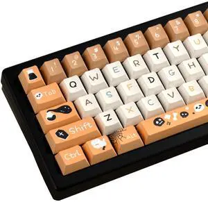 TIMSEKER Orange and Black Key Caps - Cute Cherry Profile PBT Keycap, Dye Sublimation Halloween Key Caps for Ergonomic Keyboard, 130 Keys