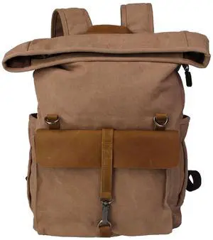 Bebowden Canvas Roll Head Backpack with Top Layer Cowhide Suitable Expandable Laptop Backpacks For 16 Inch Laptops, Vintage Backpacks For Men And Women Traveling, Hiking(8828-Khaki)