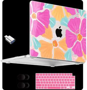 MEEgoodo for M4/M3/M2 MacBook Air 13.6 inch Case 2025 2024 2022(Fit Model A3240/A3113/A2681), Clear Laptop Shell Cases for MacBook Air 13-inch, Hand-Drawn Blossom