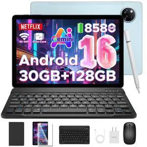 DOOGEE Tab A9 Pro+(2025) Android 16 Tablet with Keyboard,11 inch Tablet with Gemini AI,30GB+128GB/TF 2TB Octa-Core Gaming Tablets,90Hz Display,8580mAh,Netflix 1080P,BT 5.0+5G WiFi,13MP+5MP,Face ID