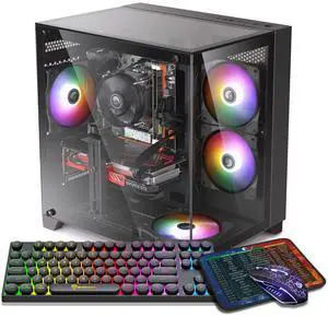 ZER-LON Prebuilt Gaming PC Desktop, Radeon RX 590 8GB GDDR5, AMD Ryzen 5 5500 up to 4.2GHz, 16G RAM, 1TB NVME SSD, WiFi 5.0, RGB Fan x4