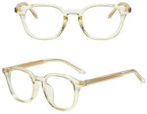 BETSION Anti Blue Light Blocking Glasses Vintage Acetate Square Eyeglass Frames Light Full Rim Unisex Computer Eyeglasses (Yellow)