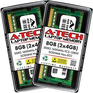 A-Tech 8GB (2x4GB) DDR3 1600MHz PC3-12800 CL11 SODIMM 204-Pin Non-ECC SO-DIMM Laptop, Notebook RAM Memory Modules