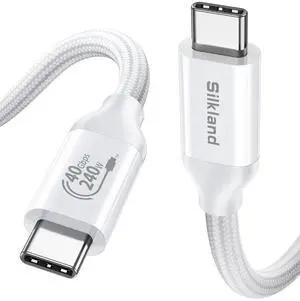 Silkland USB 4 Cable for Thunderbolt 4 [5FT/1.5M], 40Gbps Data Sync, 8K/5K@60Hz, 240W Fast Charging, USB C Thunderbolt Cable, Compatible for MacBook, iPhone 16, iPad, SSD, Docking, eGPU, White