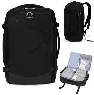 ECOHUB 30L Carry on Travel Backpack for Men Women 18x14x8, 17 inch Expandable Airlines Personal Item Bag Water Resistant Laptop Backpack Flight Approved with USB Slot & Wet Pocket, Black