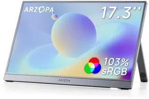 ARZOPA 17.3" Portable Monitor Gray, 1080P FHD 103% sRGB IPS Gaming Monitor Laptop Monitor with Built-in Kickstand HDMI USB C External Screen for PC Mac Phone Xbox PS5 - Z1C Plus