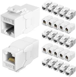 25-Pack CAT6 Inline Coupler  RJ45 to RJ45 Connector, Straight Through, White | High-Speed Ethernet Keystone Coupler for Patch Cables