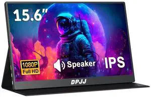 DPJJ 15.6" Ultra-Thin Portable Monitor with Leather Case, Zero-Frame IPS 1080P Display, USB-C Powered Travel Screen for Laptop/Phone/PS5/Gaming