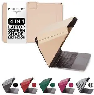 Philbert Danish Design 4-in-1 Laptop Sun Shade Lux Hood - Screen Shade, Privacy Screen, Heat Protection, Contrast Enhancement - Fits 15"-16 Laptops, Self-Standing Cover with Pocket - Beige