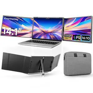 Dopesplay 14.1" Triple Portable Monitor | FHD 1920x1200 IPS Laptop Screen Extender | HDMI/Type-C/USB, Plug & Play | Fits 14"-17" Laptops, Compatible with Mac/Windows/Chrome/Switch