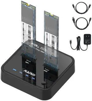 MAIWO NVMe Duplicator Offline Cloner 10Gbps Dual Bay USB-C NVMe Dock, Support Read&Write&Clone Max 2 * 4TB for 2230/2242/2260/2280/22110 SSDs