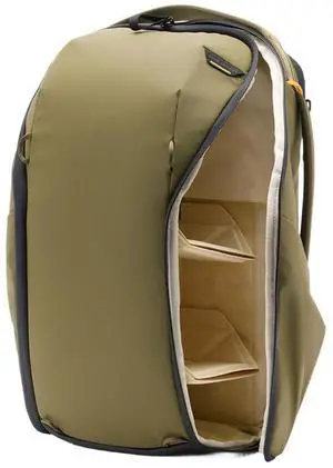 Peak Design Everyday Backpack Zip 20L, Kelp, 270-Degree Zip, Dual Side Pockets, FlexFold Dividers, Fits 15" Laptop, For Camera Carry, Daily Commutes or Travel, Versatile Backpack for Men and Women