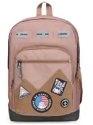 Swissdigital Design Cool Backpack, Stylish School Laptop Backpack with Fun Personalized Patches Fits 16 Inch Notebook, Travel Bag Pefect for Boys & Girls, Mocha Brown| BERIKON - Includes 3 Patches