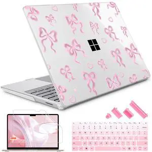 May Chen for 13.5 inch Microsoft Surface Laptop 3/4/5 with Metal Palm Rest Models: 1951/1868, Hard Shell Case with Screen Protector with Keyboard Cover and Dust Plug, Heart Bow