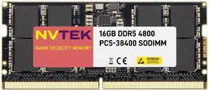 NVTEK 16GB (1X16GB) DDR5 4800MHZ PC5-38400 SODIMM 1Rx8 1.1V CL40 262-PIN Non-ECC Laptop PC Computer Memory