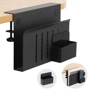 CIBOTIES Desk Side Storage, Under Desk Laptop Mount, Table Side Hanging File Organizer, No Drill Clamp On Cable Management Tray, Laptop Holder with Magnetic Pen Holder for Office and Home(Black)