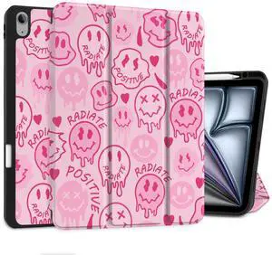 DONGKE for iPad Air 13 Inch Case M3 2025, M2 2024 - [Built-in Pencil Holder] Slim Trifold Stand Shockproof Protective Cover with Soft TPU Back Support Auto Sleep/Wake - Melting Faces