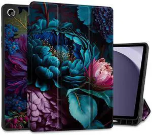 MEEgoodo Case for Samsung Galaxy Tab A9 Plus 11 inch Cover 2024 2023 with S Pen Holder, A9+ Smart Tablet Cases with Trifold Stand+Soft TPU Back Shell+Smart Auto Wake/Sleep, Beautiful Fantasy Flower