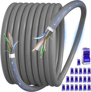 Cat 6 Outdoor Ethernet Cable 400ft (20 RJ45), 23AWG Shielded Ethernet Cable, Cat 6 Bulk, FTP, Waterproof, Direct Burial, In-Ground, UV Resistant, Network, LAN, Internet, Cat6 Cable - 400 Feet, Grey