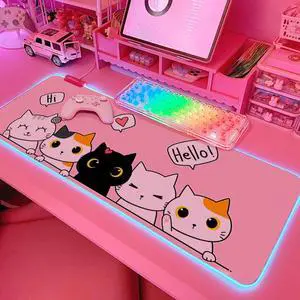 JMIYAV Pink Kawaii Cat RGB Gaming Mouse Pad 31.5x12 Inch PC XL Large Extended Glowing Led Light Up Cool Mouse pad Desk Pad Non-Slip Rubber Jmiyav Computer Mouse Pad Cute Mousepad Mat 31.5x12 Inch