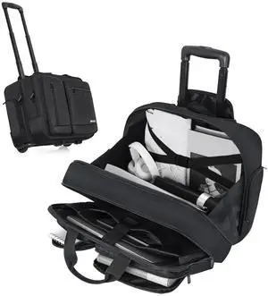 LASUK Rolling Briefcase Laptop Bag,17.3" Computer bag with wheels, Water Repellent Travel Roller Underseat Bag with RFID Blocking Pocket,Rolling Work Bags for women/men -Black