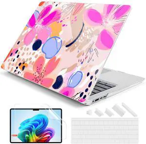 DONGKE Case for Microsoft Surface Laptop 2024, Windows 11 Copilot+ PC, 13.8 Inch Touchscreen Display, Protective Plastic Hard Shell Case with Keyboard Cover & Screen Protector - Floral Artistic