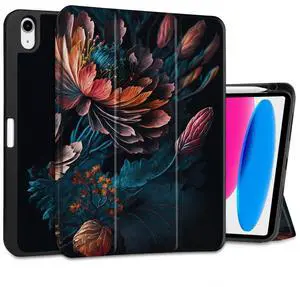 MEEgoodo Case for iPad A16 11th Generation 11 inch 2025/iPad 10th Generation 10.9 inch 2022, Tablet Cover with Trifold Stand + Pencil Holder + Auto Wake/Sleep + Soft TPU Back Cover, Bunch Flowers