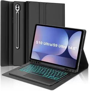 WINCHKING Keyboard Case for Samsung Galaxy Tab S10/S9 Ultra 14.6 inch 2024/2023,7-Color Backlit Detachable Wireless Keyboard with Trackpad,Magnetic Protective Cover with S Pen Holder,Black