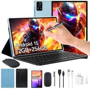 10Android 15 M7 Tablets WiFi Model,8000mA Large Battery,12GB+256GB+1TB Expandable,8 Core CPU A523,5MP+13MP Camera,GPS+5Gwifi+IPS+FaceID,Includ Keyboard/Mouse/Stylus/Case/Protective Film (Blue)