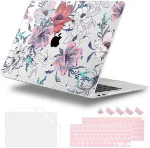 Lepeoac for MacBook Air 13 Inch Case 2020-2018 (A2337 M1 A2179 A1932), Shockproof Hard Shell Cover with Screen Protector, for Retina Display & Touch IDFull Protection for MacBook Air, Floral C319