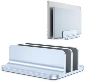 OMOTON [Updated Dock Version Vertical Laptop Stand, Double Desktop Stand Holder with Adjustable Dock (Up to 17.3 inch), Fits All MacBook/Surface/Samsung/HP/Dell/Chrome Book (Sky Blue)