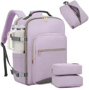LOVEVOOK 40L Large Travel Backpack for Women Men, 17 Inch Carry on Backpack for Traveling on Airplane, Personal Item Travel Bag Airline Approved, Business Causal Weekender Backpack, Light Purple-Grey