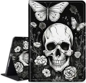 RWUTYTIUL for Amazon Fire HD 10 (9th/7th/5th Generation, 2019/2017/2015 Release) Tablet Case, Multi-Angle Viewing Shockproof Smart Protective Case for Kindle Fire HD 10.1 Inch, Butterfly Skull