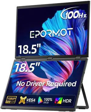 EPORMOT Portable Dual Monitor 18.5" 100Hz FHD 1080P Stacked Monitor, Dual Vertical Displays for Coding/Gaming/Trading, USB-C Mini HDMI Laptop Screen Extender(No Driver Needed)