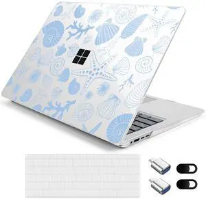 Loyrina Hard Case for 15-inch Microsoft Surface Laptop Copilot+ PC 2024 (7th Ed) Fashionable Lightweight Floral Design Transparent Clear Laptop Shell, with TPU Keyboard Cover & OTG Adapters, Conch