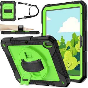 BMOUO Case for iPad (A16) 11th Generation 11" 2025/iPad 10th Generation 10.9 inch 2022, 360 Rotating Stand & Pencil Holder & Hand Shoulder Strap Shockproof iPad 11th/10th Generation Case, Green