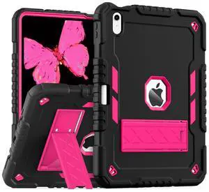 ZoneFoker for iPad (A16) Case 11th Generation 11 inch 2025 / iPad 10th Gen 10.9 inch 2022, Heavy Duty Durable i Pad 11/10 Gen Cover with Pencil Holder/Stand for Kids Girls (Black+Pink)