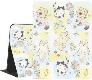 JOYLAND Kawaii Cat Pad Case for iPad Pro 13 Inch M4(2024) 7th Genaration with Pencil Holder Cartoon Animal Floral Pattern Multi-Angle Stand Leather Cover Auto Sleep/Wake for Kids Girls