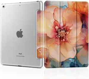 MEEgoodo Case for iPad 10.2 inch, Case for iPad 9th Generation 2021/ 8th Generation 2020/ 7th Gen 2019, Tablet Cover with Silk Texture & PC Back Cover, Ink Colorful Flowers