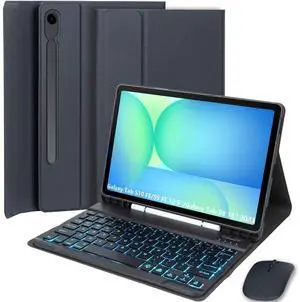 Keyboard Case for Samsung Galaxy Tab S10 Lite/S10 FE/S9 FE 10.9 Inch/Galaxy Tab S9 11 Inch 2023, Mouse and 7-Color Backlit Detachable Bluetooth Keyboard, Ultra-Thin Cover with S Pen Holder (Black1)