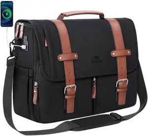 MATEIN Messenger Bag with USB Charging Port, 15.6 inch Laptop Bags Large Mens Briefcase with Shoulder Strap, Water Resistant Crossbody Satchel Work Computer Case for College Office Commuting, Black