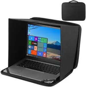 HoYiXi Universal Foldable Laptop Sun Shade & Privacy Shield - Fits 12-14 inch Laptop - Blocks Sunlight, Protects Privacy, Working Outdoor Travel,Anti - Glare,Laptop Sleeve Bag,(Patent Pending)-Black