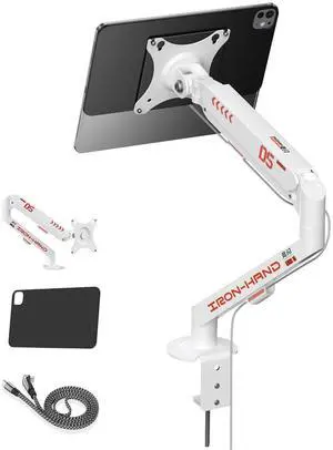 JINRAIKO 2025 Magnetic Wireless Charging Stand for iPad Pro 13" M4 (2024) Only, Aluminum Alloy Tablet iPad Arm Mount Holder for Desk, 360° Adjustable Foldable Tablet Stand with 2M USB C Cable, White