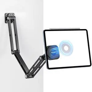 OHLPRO Magnetic Tablet Wall Mount iPad Aluminum Holder - 360° Adjustable & Extendable 3-Stage Metal Arm, Universal Heavy Duty Metal Stand for Kitchen, Office, Bedroom