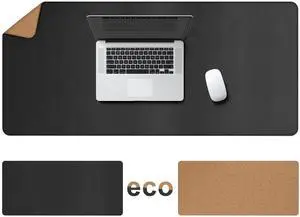 Cacoy 48" x 24" Leather Desk Mat, Double-Sided Cork & PU Leather Desk Pad, Desk Matt for Desktop, Large Mouse Pad for Desk, Waterproof Desk Protector, Desk Blotters for Office and Home Decor (Black)