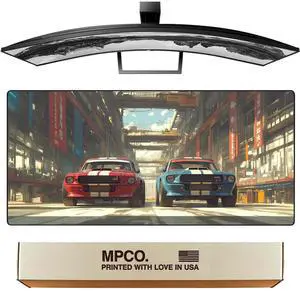 MPCO. Manga Motors Large Gaming Desk Pad - 36" x 17" Aeroglyde Fabric Megumis-Mustangs Desk Mats - Non-Slip, Washable, Smooth Glide for Precision Gaming & Work