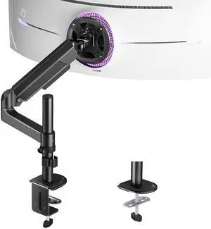 ARES WING Single Monitor Mount - Ultrawide Monitor Arm for 17 to 40 Inch Heavy Duty Curved Screen up to 26.4 lbs with Clamp/Grommet Desk Mount, 75/100 Vesa Mount, Black